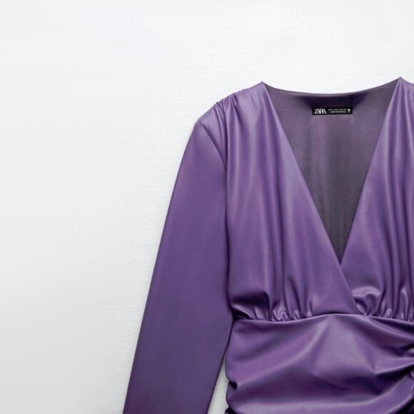 NWT Zara purple faux leather draped mini dress, M - Picture 8 of 11